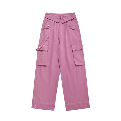 Men Sweatpants Tooling Straight-Leg Trousers Men's Solid Color Loose Multi-Pocket Wide-Leg Casual Pants