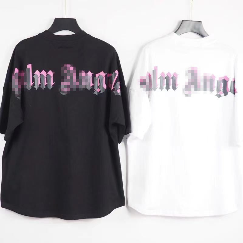 Palm Angle T Shirts Pink Logo Loose Half Sleeve