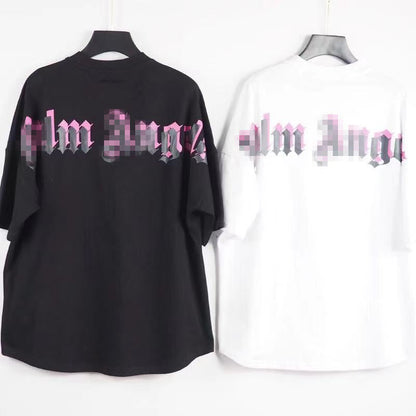 Palm Angle T Shirts Pink Logo Loose Half Sleeve
