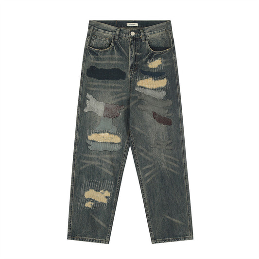 Men Jeans Hole & Patch Old Hip Hop Loose