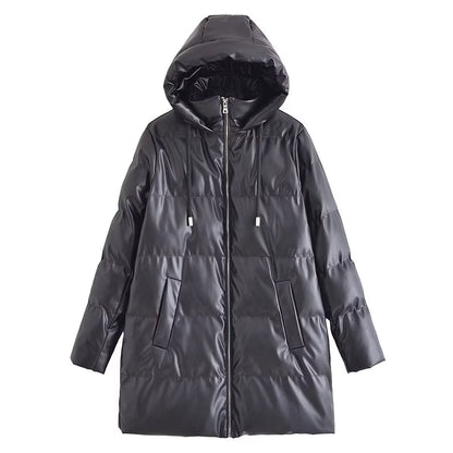 Women Cotton Coat Warm PU Leather Jacket