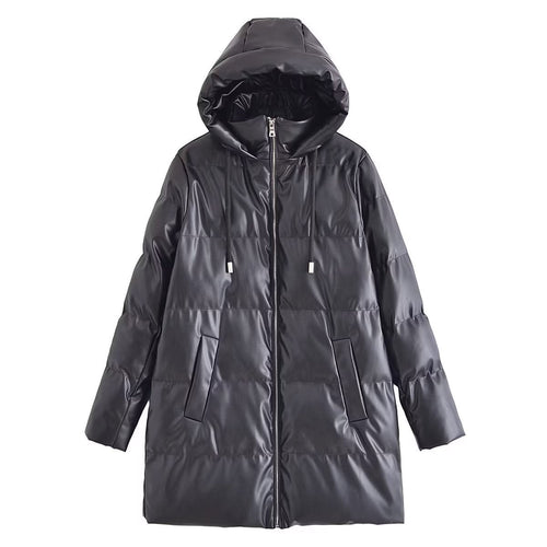 Women Cotton Coat Warm PU Leather Jacket