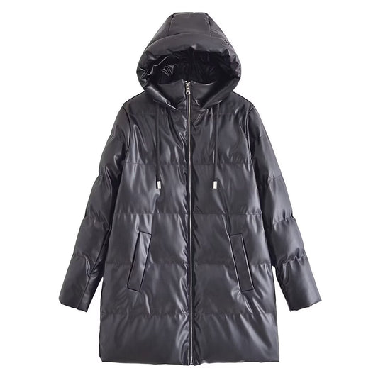 Women Cotton Coat Warm PU Leather Jacket