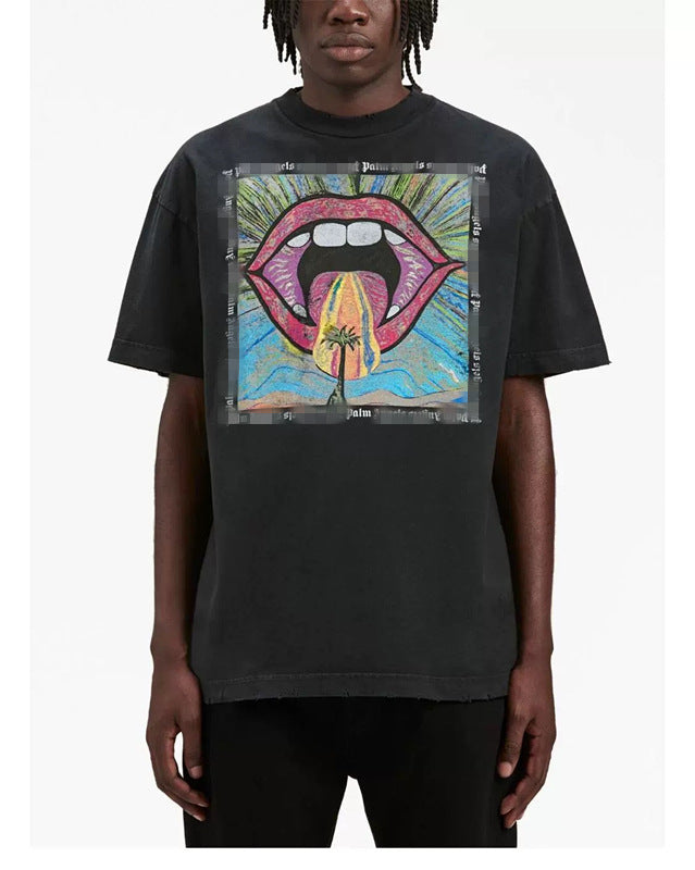 Palm Angle T Shirts Painted Big Mouth Thick Creative Pattern