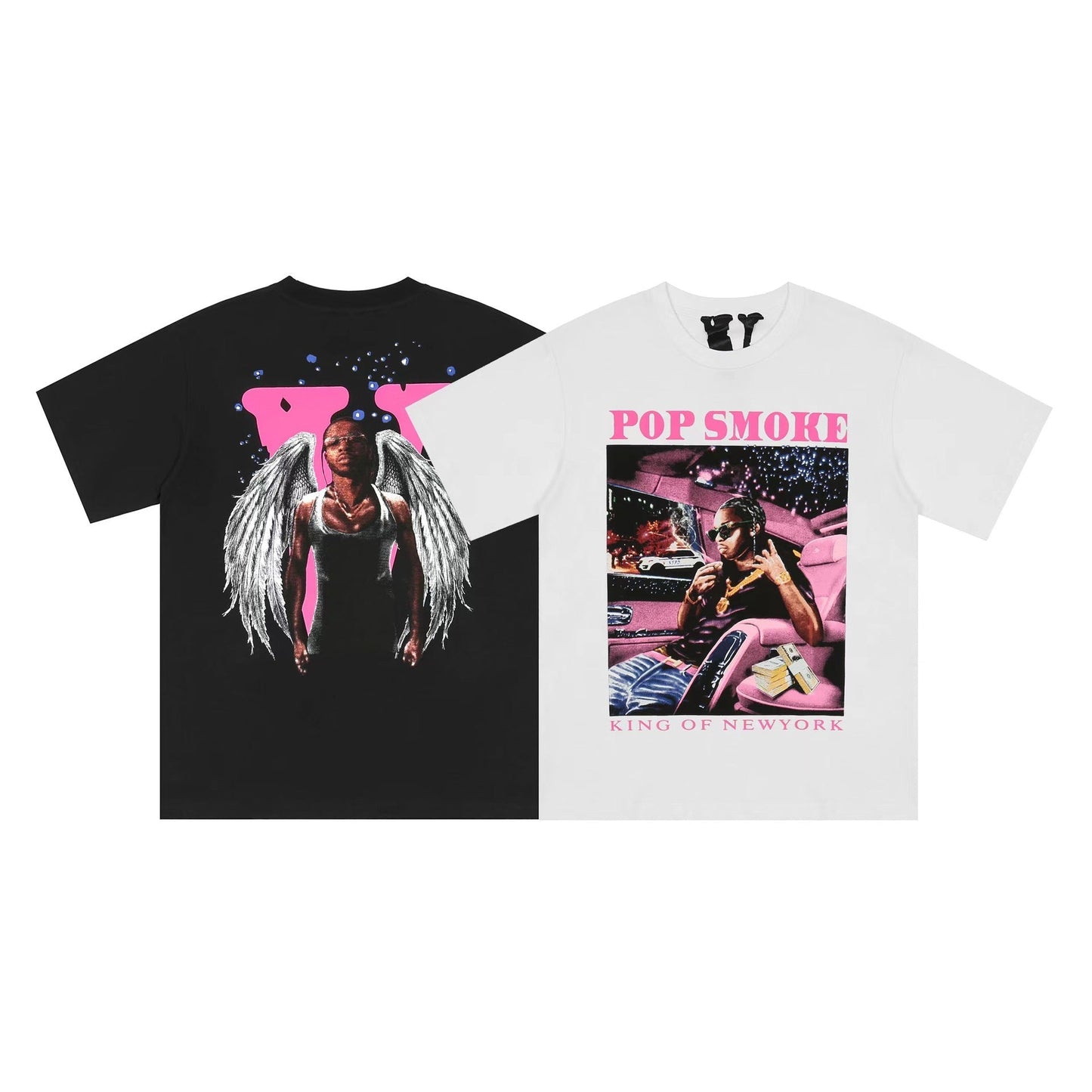 Vlone T Shirts Rapper Character Culture Big V Short Sleeve T-shirt Men and Women High Street Half Sleeve