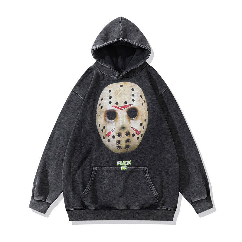 Men Hoodie Washed Cartoon Hooded Sweatshirt Men's and Women's Vintage Top