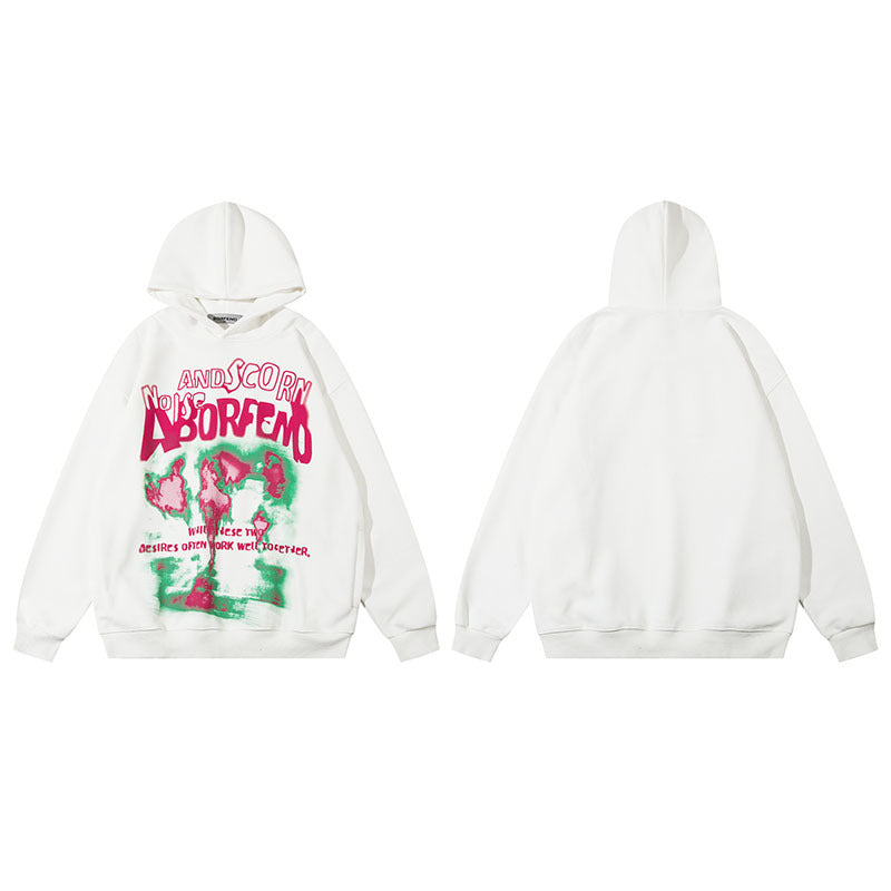 Men Hoodie Flame Graffiti Printing Washed Hooded Sweater