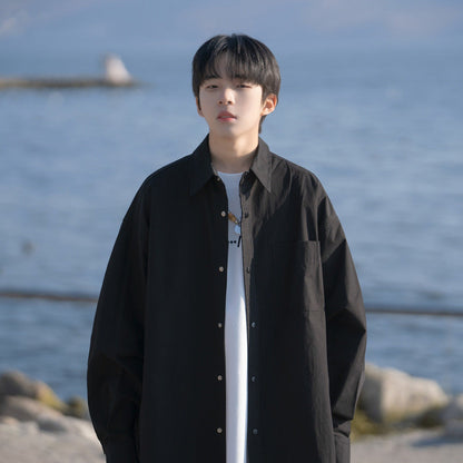 Men Shirts Solid Color Loose Long Sleeves Coat