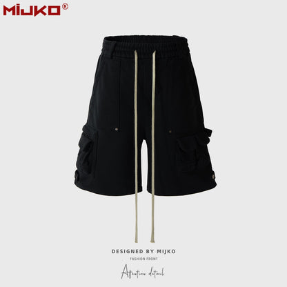 MIJKO Men Shorts Zipper Multi-pocket Casual Drawstring Shorts