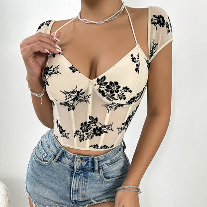 Women Party Tops Flocking Short Vest