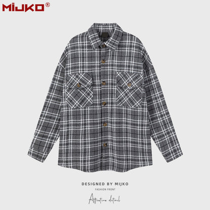 MIJKO Mens Jacket Vintage Plaid Wow Jacket Couple