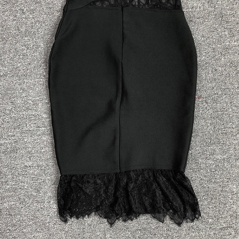 Women Evening Dress Fall/Winter Sexy Lace Cutout Slim Fit Bandage One-Piece Dress