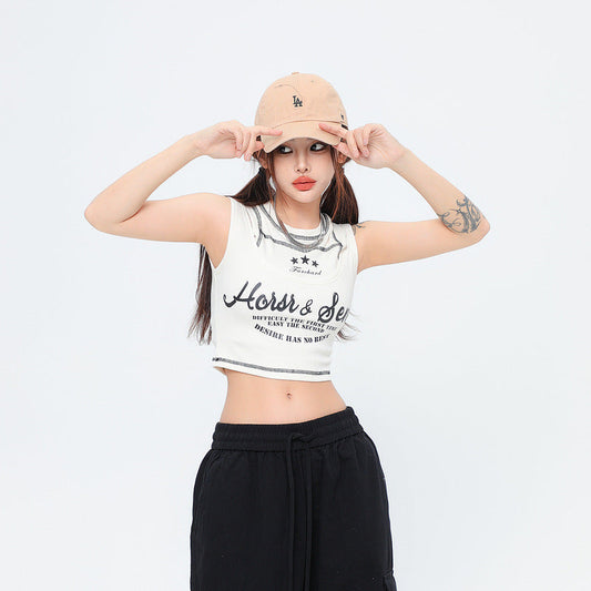 Women Vest Vintage Cropped Short Camisole Thread Fitted Top