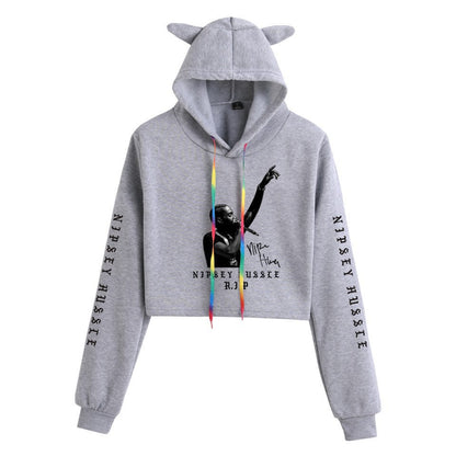 Nipsey Hussle Hoodie Rap Loose Cat Ears Sweater for Women