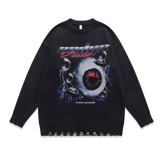 Women Sweater Vintage Printed Idle Style Knitwear