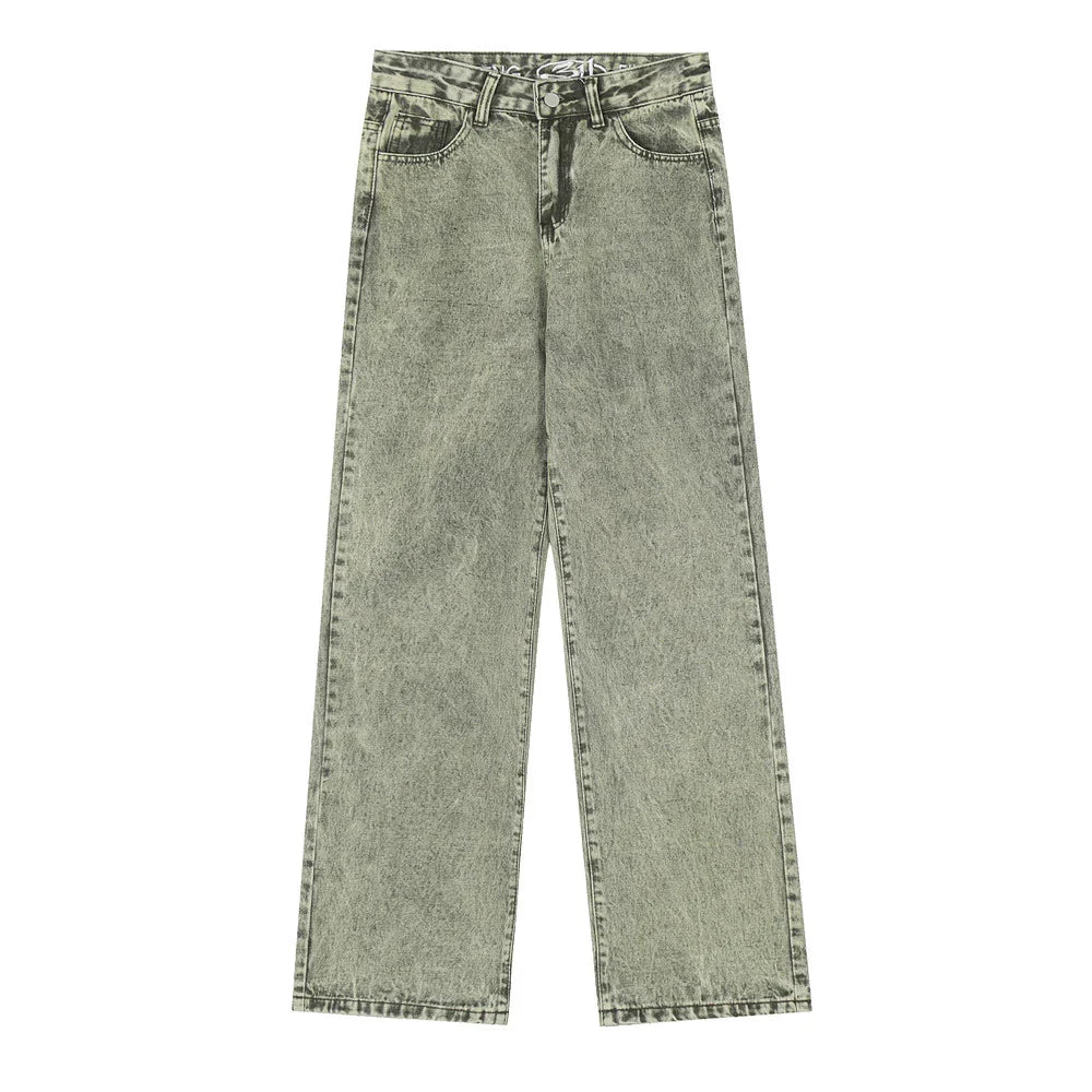 Women Pants Flanging Letter Embroidered Jeans Straight-Leg Pants