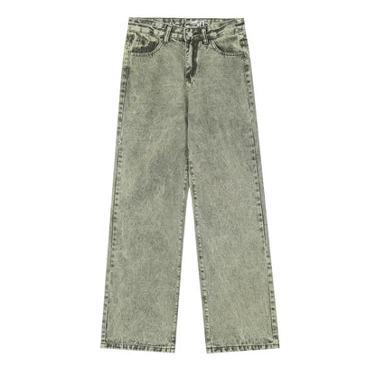 Women Pants Flanging Letter Embroidered Jeans Straight-Leg Pants