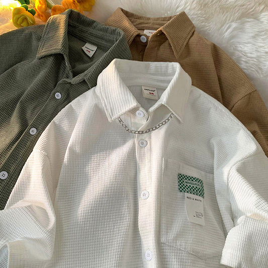 Men Shirts Waffle Shirt Versatile Loose and Handsome Coat