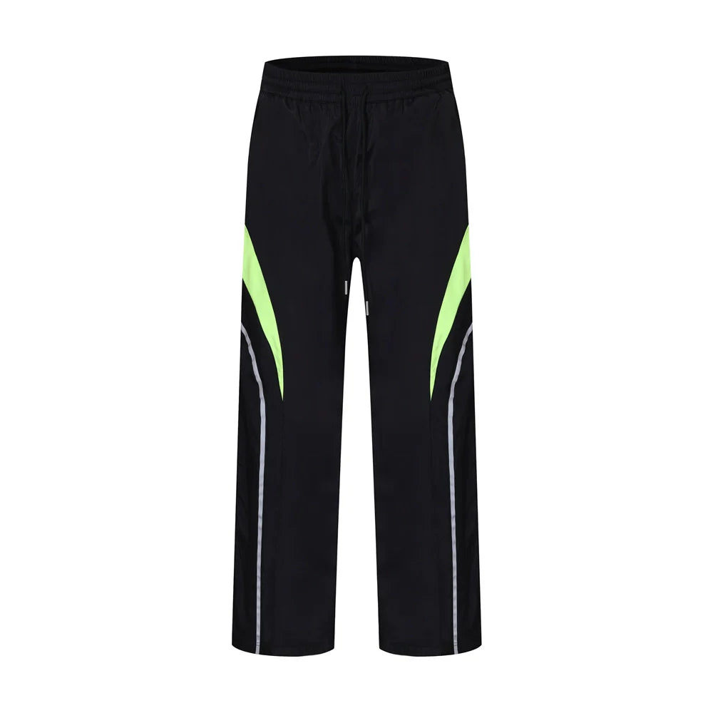 Men Sweatpants Stitching Contrast Color Charge Straight-Leg Pants Loose-Fitting Wide-Leg Trousers