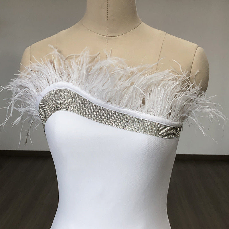 Women's Wedding Dress Feathered Dress Bandage Dress Summer Hip Skirt
