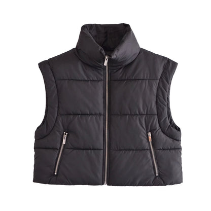 Women Cotton Coat Casual Stand Collar Zipper Vest
