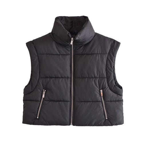 Women Cotton Coat Casual Stand Collar Zipper Vest