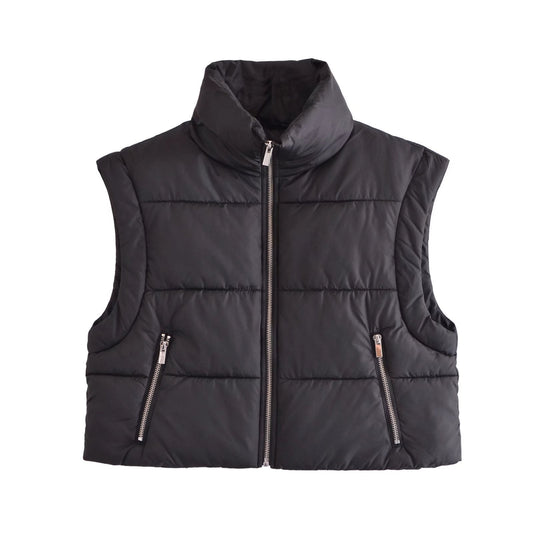 Women Cotton Coat Casual Stand Collar Zipper Vest