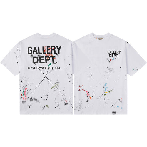 Gallery Dept T-Shirt Hand Painted Ink Splashing Alphabet Washed Retro Short Sleeve T-Shirt