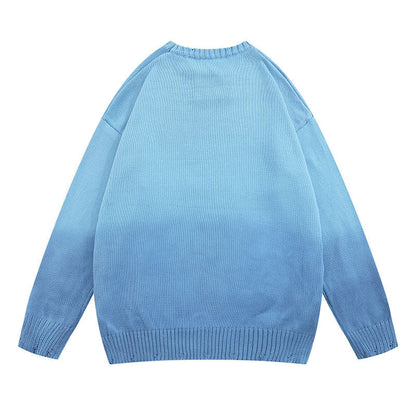 Women Sweater Tie-Dyed Gradient Color Knitted Sweater All-Matching