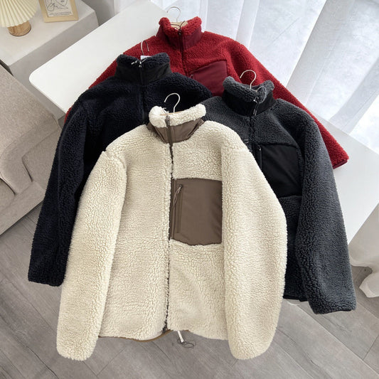 Women Cotton Coat Loose Zip Windproof Lamb Fur Warm