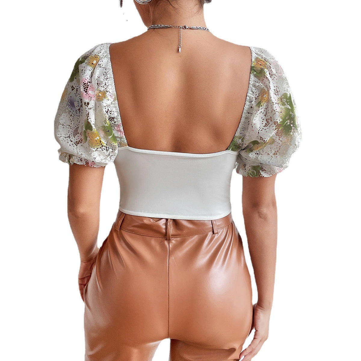 Women Party Tops Sexy Backless Puff Sleeve T-shirt Top