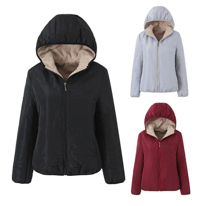 Women Cotton Coat Fleece Hooded Jacket Warm Leisure Fashion