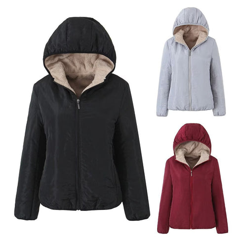 Women Cotton Coat Fleece Hooded Jacket Warm Leisure Fashion