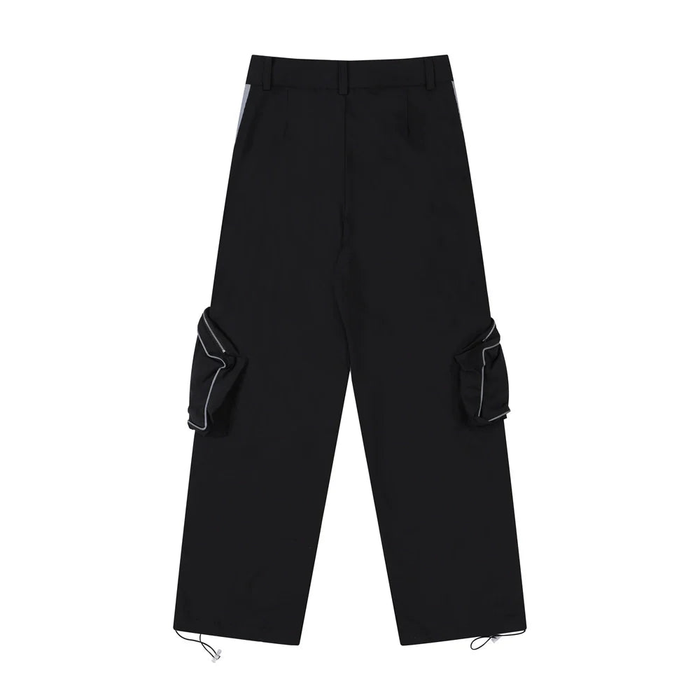 Men Sweatpants Pocket Side Patchwork Stripes Cargo Pants Men Sports Loose Casual Straight Trousers