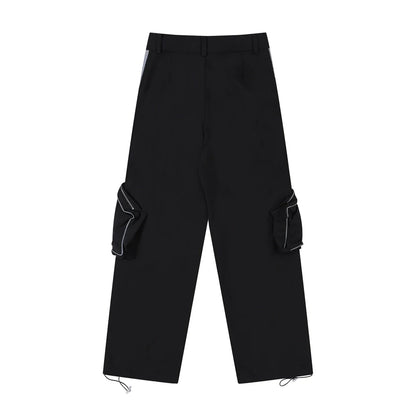 Men Sweatpants Pocket Side Patchwork Stripes Cargo Pants Men Sports Loose Casual Straight Trousers