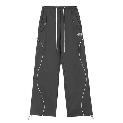 Men Sweatpants Leisure Sports Tactical Pants Loose Straight Trousers Feet Drawstring Jogger Pants