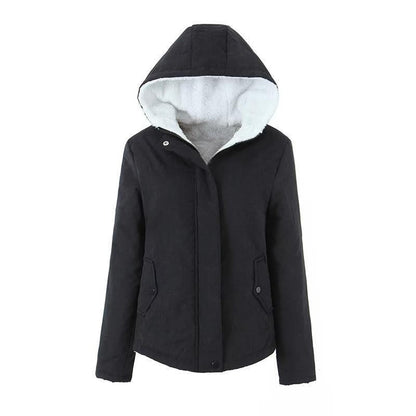 Women Cotton Coat Solid Color Zipper Fleece Padded Coat