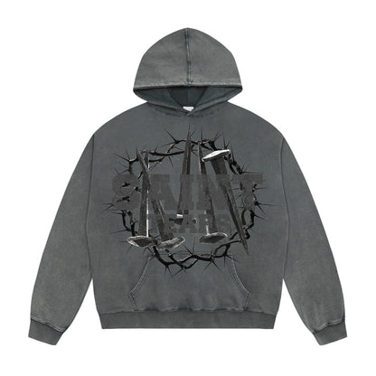 Unisex Hoodies Saint Michael Nail Pattern Old Loose Hoodie