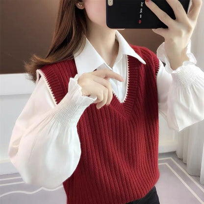 Women Knitted Pullover V-neck Knitted Vest Vest Jacket