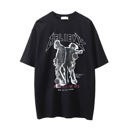 Men Vintage T-Shirt T-shirt Men's Loose Distressed Wash Crew Neck T-shirt Casual