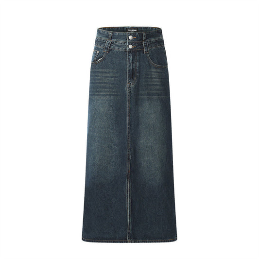 Women Long Skirt Slit Half-Length Jeans Loose Straight Dress