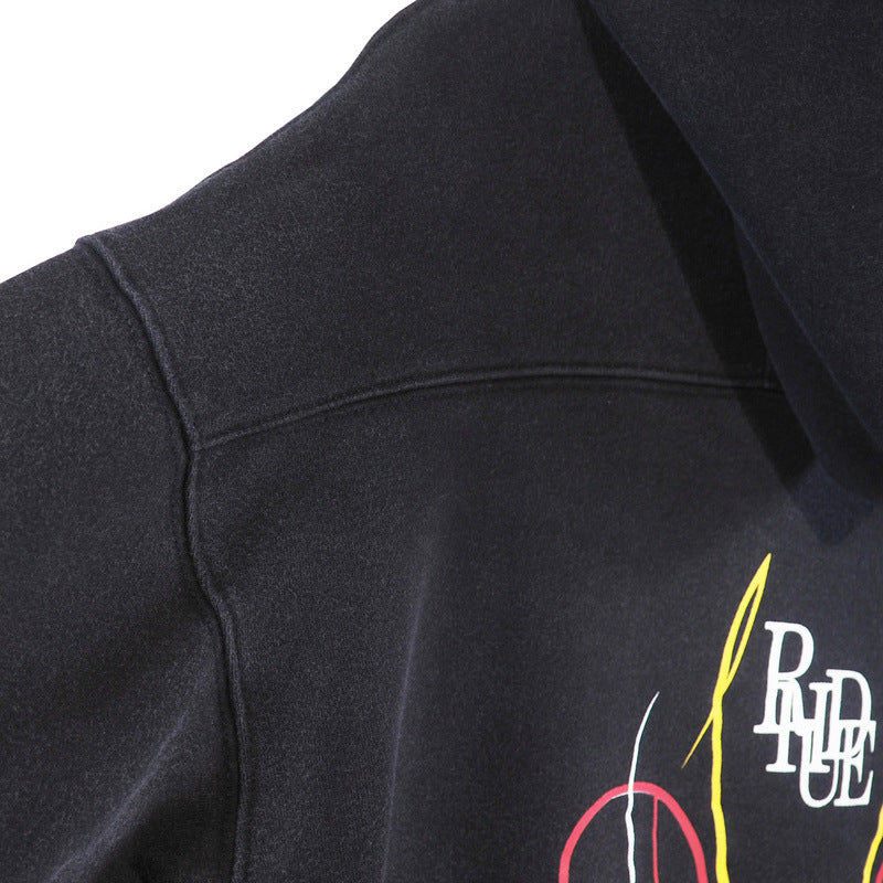 Rhude Hoodie Letter Design Washed Retro Hooded Sweater