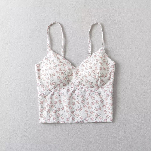 Women Tops Summer Floral Strap Top Backless Sexy Vest