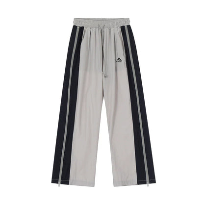 Men Sweatpants Side Zipper Stitching Casual Wide Leg Pants Elastic Waist Straight-Leg Trousers