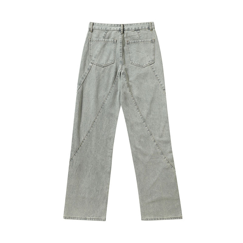 Men Jeans Vintage Distressed Straight-Leg Denim Pants Straight-Leg Denim Trousers
