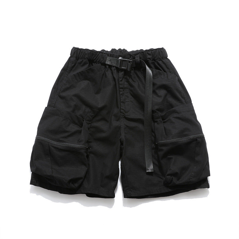 Men Shorts Vintage City Boy Functional Workwear Shorts Multi-Pocket Cropped Casual Pants