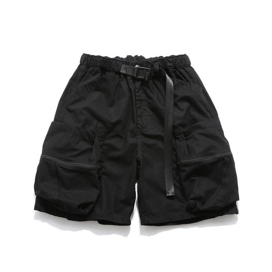 Men Shorts Vintage City Boy Functional Workwear Shorts Multi-Pocket Cropped Casual Pants