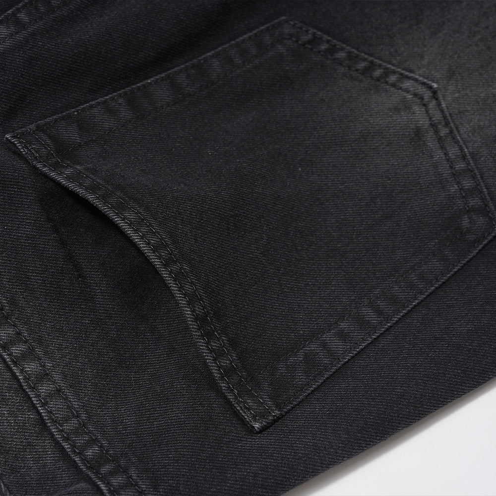 Men Jeans Patch Ripped Jeans Zipper Slit