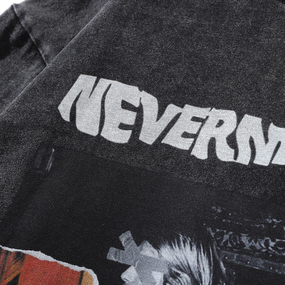 Men Long Sleeve T-Shirt Character Print Washed and Worn Loose