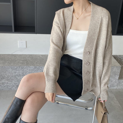 Women Cardigan Sweater Cardigan Single-Breasted V-neck Mid-Length Knitted Jacket 8t8278